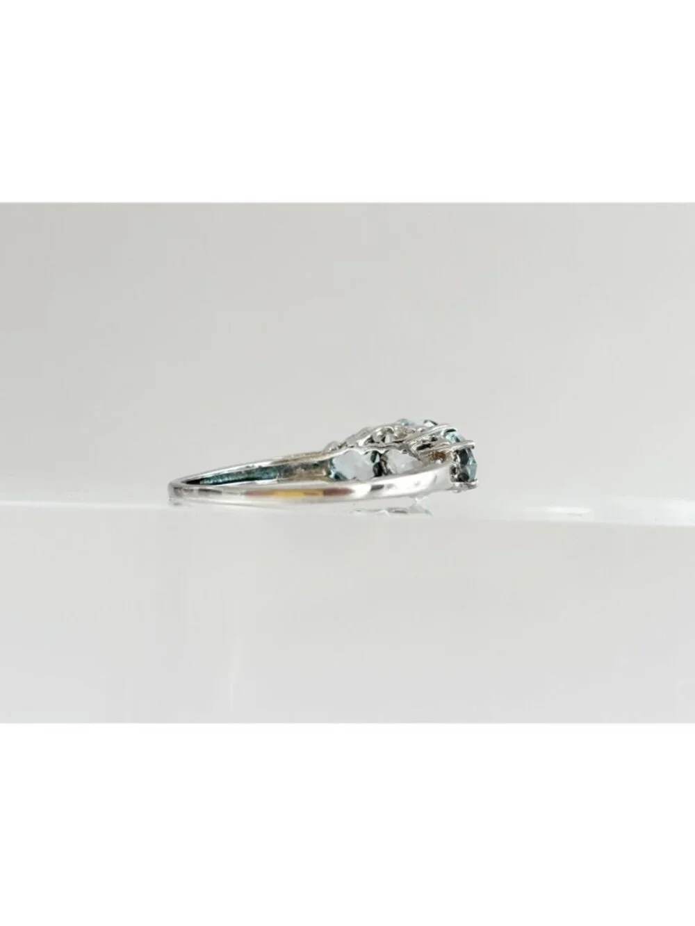 Blue Aquamarine Triple Heart Cut Sterling Silver 925 Vintage Ring - sz 9
